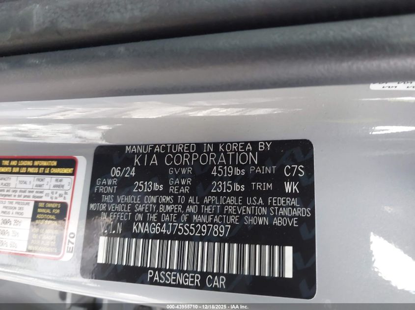 2025 Kia K5 Gt-Line VIN: KNAG64J75S5297897 Lot: 43955710