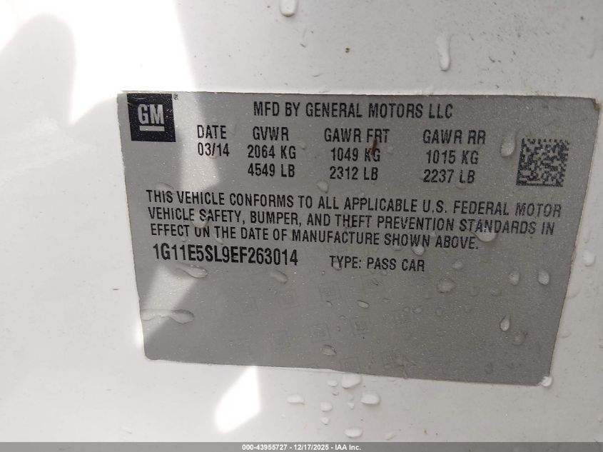 2014 Chevrolet Malibu 2Lt VIN: 1G11E5SL9EF263014 Lot: 43955727