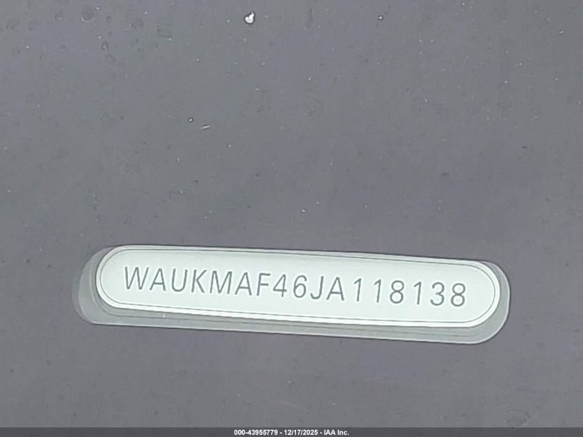 2018 Audi A4 2.0T Tech Ultra Premium/2.0T Ultra Premium VIN: WAUKMAF46JA118138 Lot: 43955779