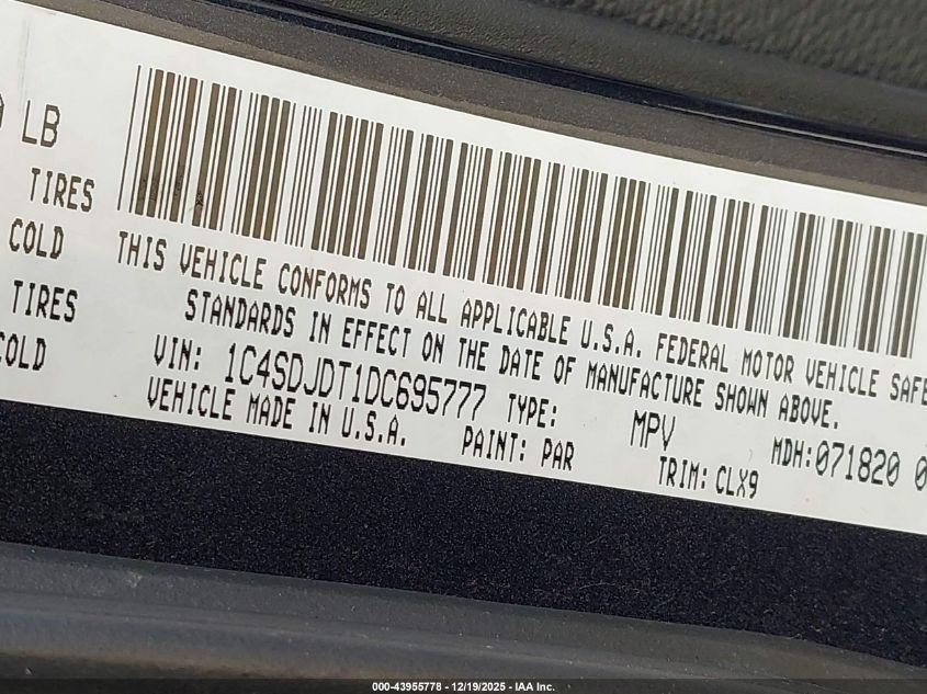 2013 Dodge Durango Crew VIN: 1C4SDJDT1DC695777 Lot: 43955778