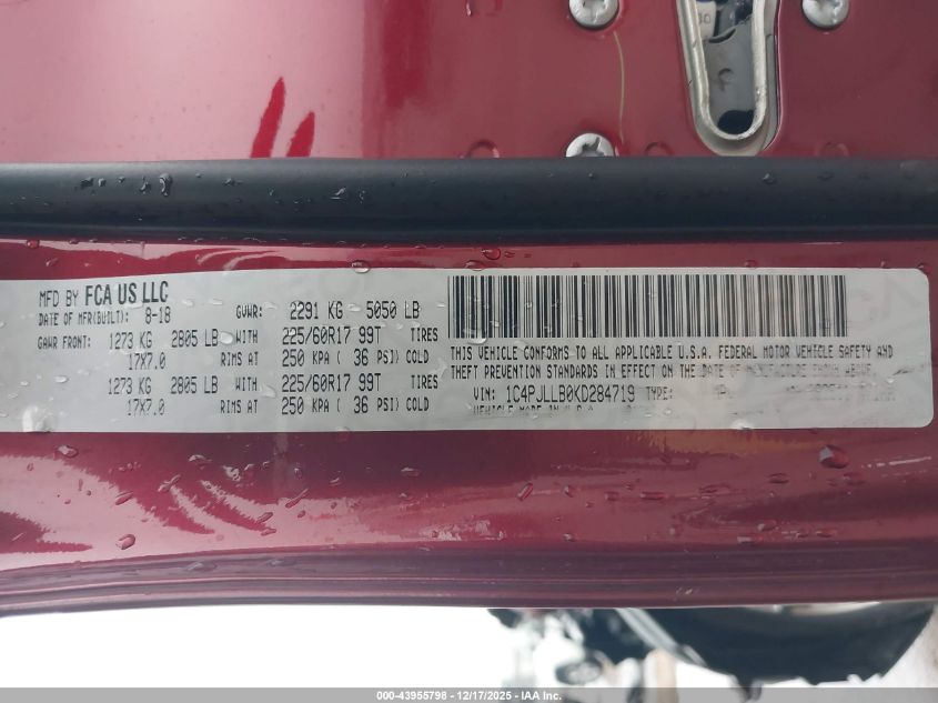 2019 Jeep Cherokee Latitude Plus Fwd VIN: 1C4PJLLB0KD284719 Lot: 43955798