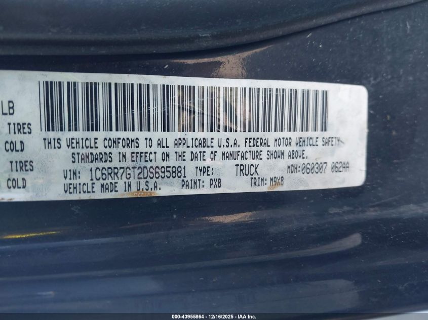 2013 Ram 1500 Big Horn VIN: 1C6RR7GT2DS695881 Lot: 43955864