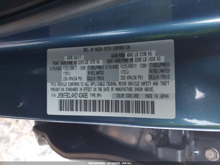 2017 Mazda Cx-5 Touring VIN: JM3KFBCL4H0143495 Lot: 43955869