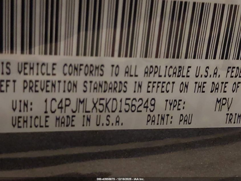 2019 Jeep Cherokee Latitude Plus 4X4 VIN: 1C4PJMLX5KD156249 Lot: 43955875