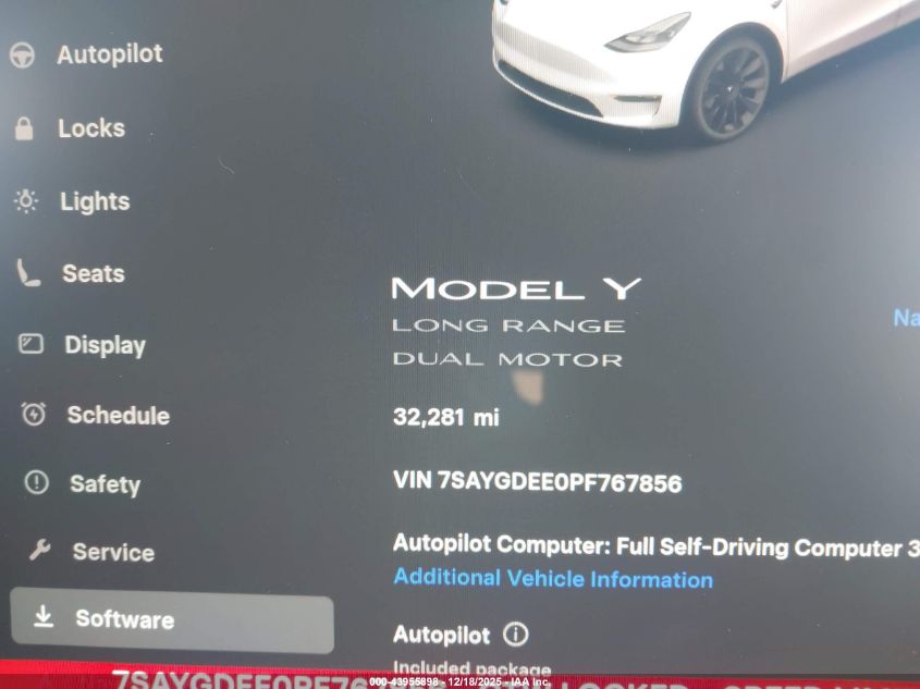 2023 Tesla Model Y Awd/Long Range Dual Motor All-Wheel Drive VIN: 7SAYGDEE0PF767856 Lot: 43955898