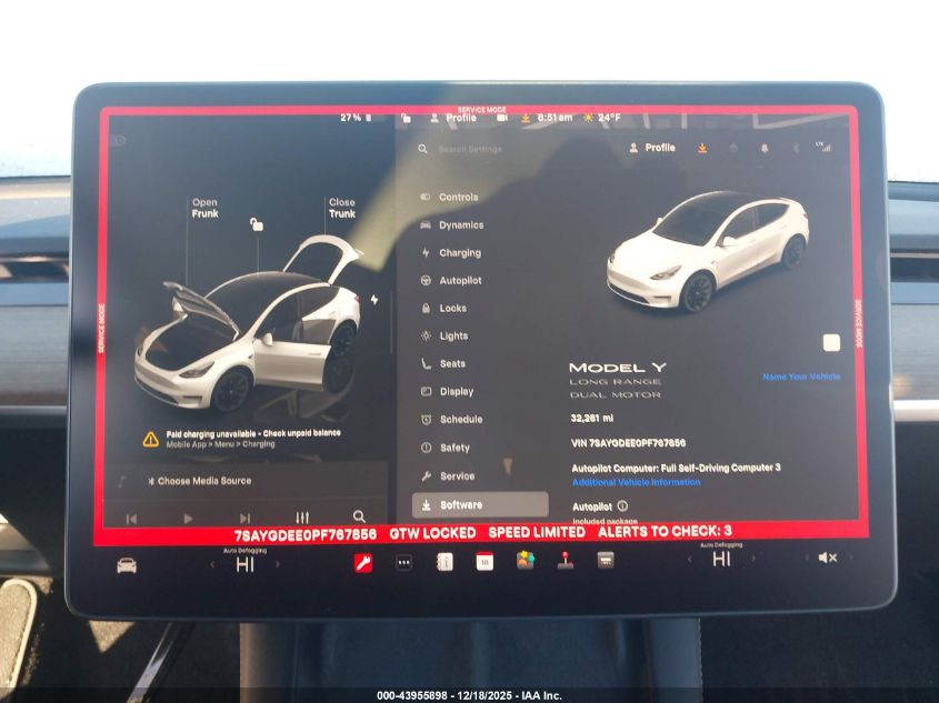 2023 Tesla Model Y Awd/Long Range Dual Motor All-Wheel Drive VIN: 7SAYGDEE0PF767856 Lot: 43955898