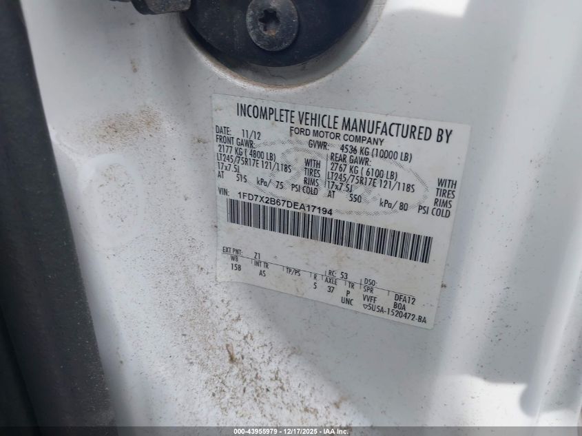 2013 Ford F-250 Xl VIN: 1FD7X2B67DEA17194 Lot: 43955979