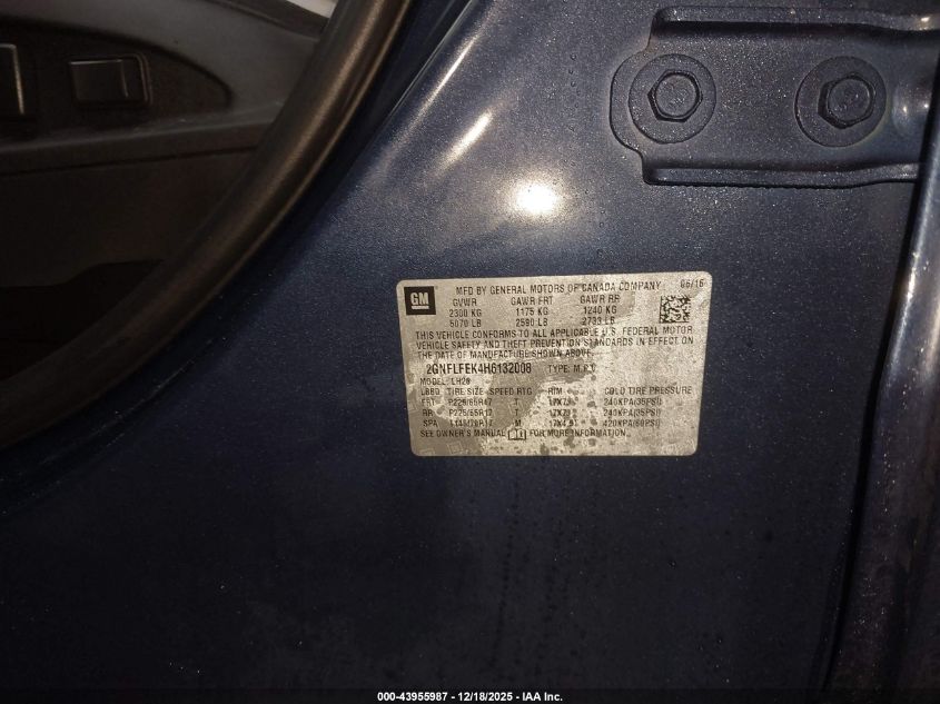 2017 Chevrolet Equinox Lt VIN: 2GNFLFEK4H6132008 Lot: 43955987