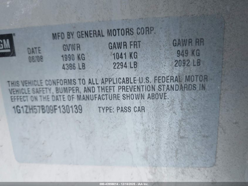 2009 Chevrolet Malibu Lt VIN: 1G1ZJ57B79F179035 Lot: 43956014