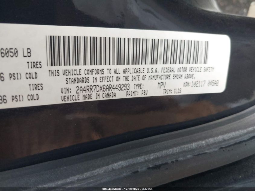 2010 Chrysler Town & Country New Limited VIN: 2A4RR7DX6AR449293 Lot: 43956030