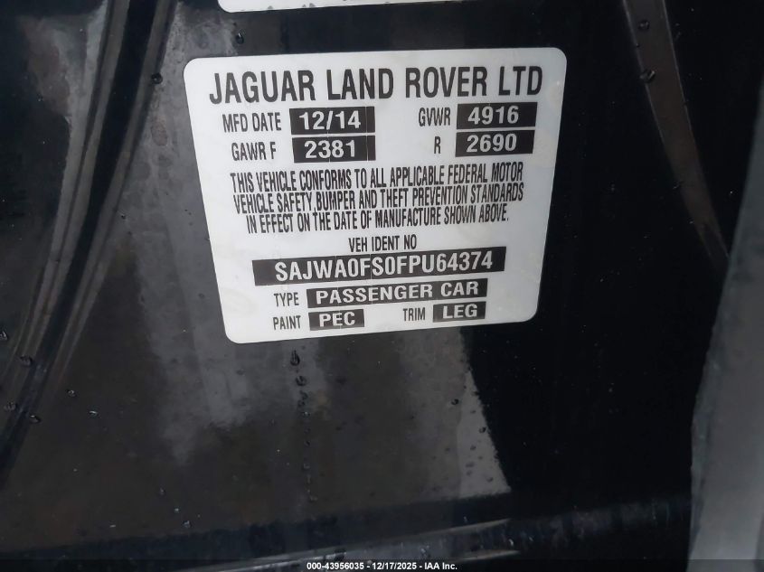 2015 Jaguar Xf 2.0T Premium VIN: SAJWA0FS0FPU64374 Lot: 43956035