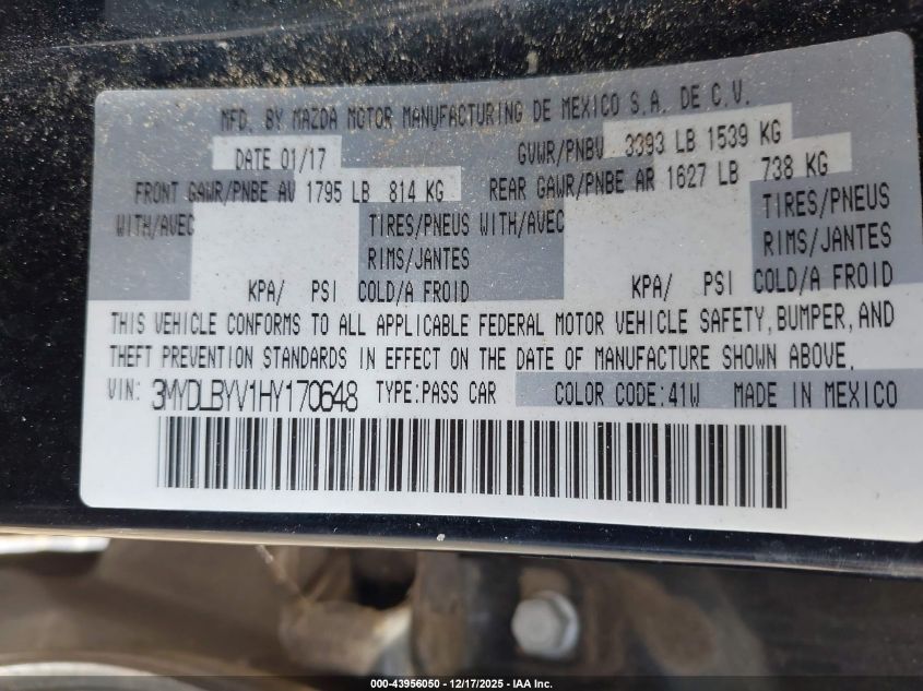 2017 Toyota Yaris Ia VIN: 3MYDLBYV1HY170648 Lot: 43956050