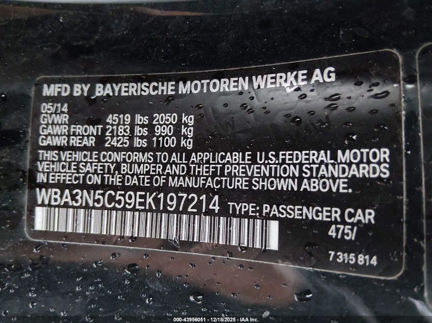 2014 BMW 428I xDrive VIN: WBA3N5C59EK197214 Lot: 43956051