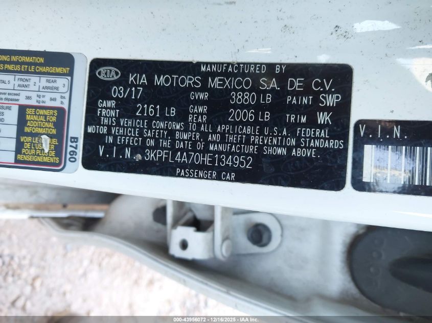 2017 Kia Forte Lx VIN: 3KPFL4A70HE134952 Lot: 43956072