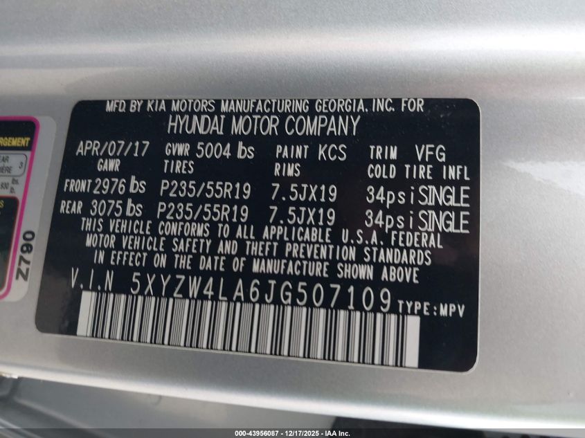 2018 Hyundai Santa Fe Sport 2.0T Ultimate VIN: 5XYZW4LA6JG507109 Lot: 43956087