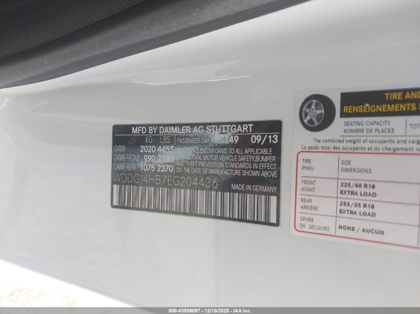 2014 Mercedes-Benz C 250 VIN: WDDGJ4HB7EG204436 Lot: 43956097