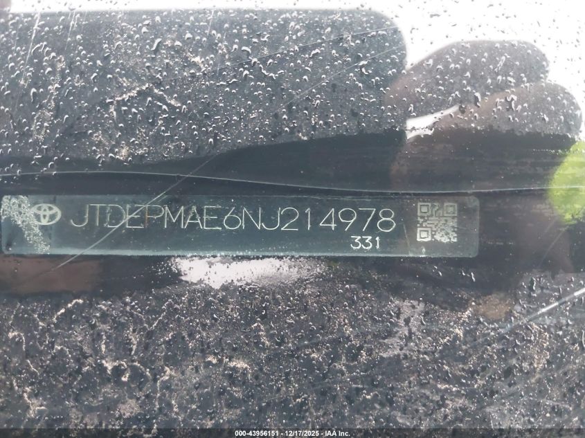 2022 Toyota Corolla Le VIN: JTDEPMAE6NJ214978 Lot: 43956151