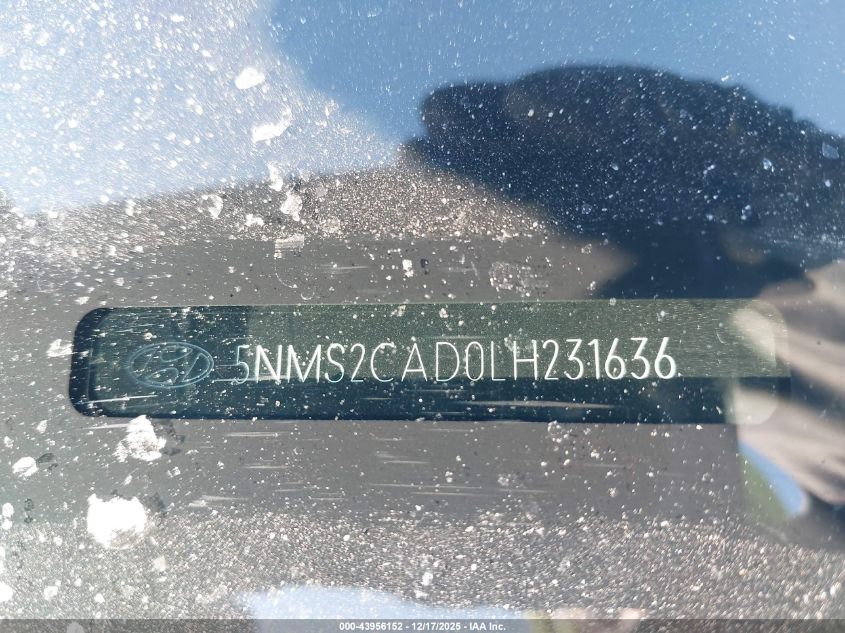 2020 Hyundai Santa Fe Se VIN: 5NMS2CAD0LH231636 Lot: 43956152
