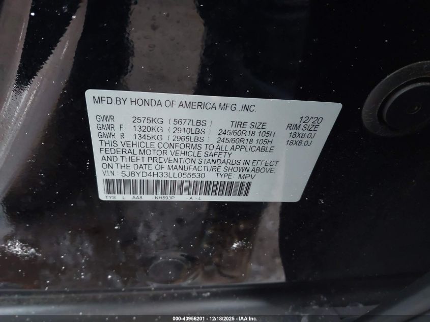 2020 Acura Mdx Standard VIN: 5J8YD4H33LL055530 Lot: 43956201