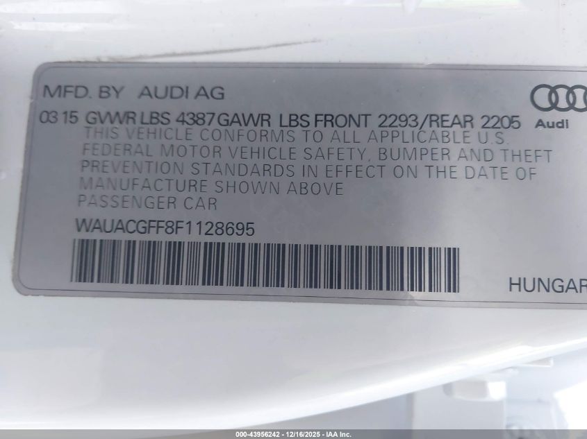 2015 Audi A3 1.8T Premium VIN: WAUACGFF8F1128695 Lot: 43956242