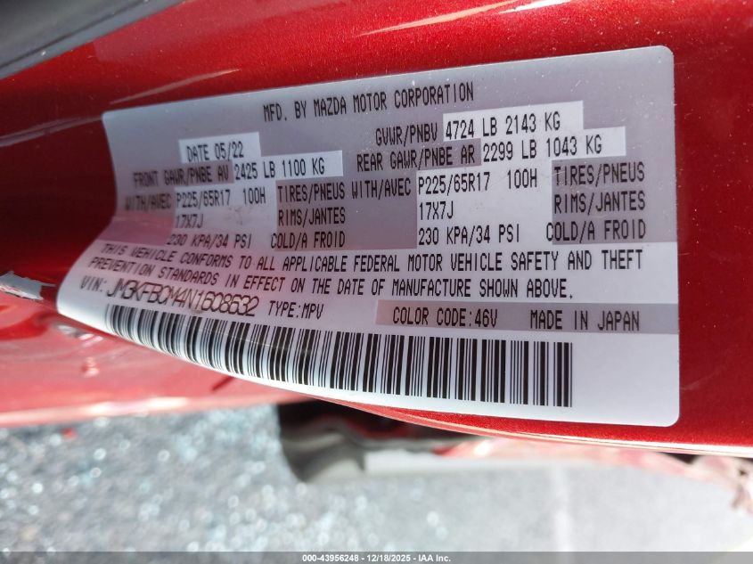 2022 Mazda Cx-5 2.5 S Preferred VIN: JM3KFBCM4N1608632 Lot: 43956248