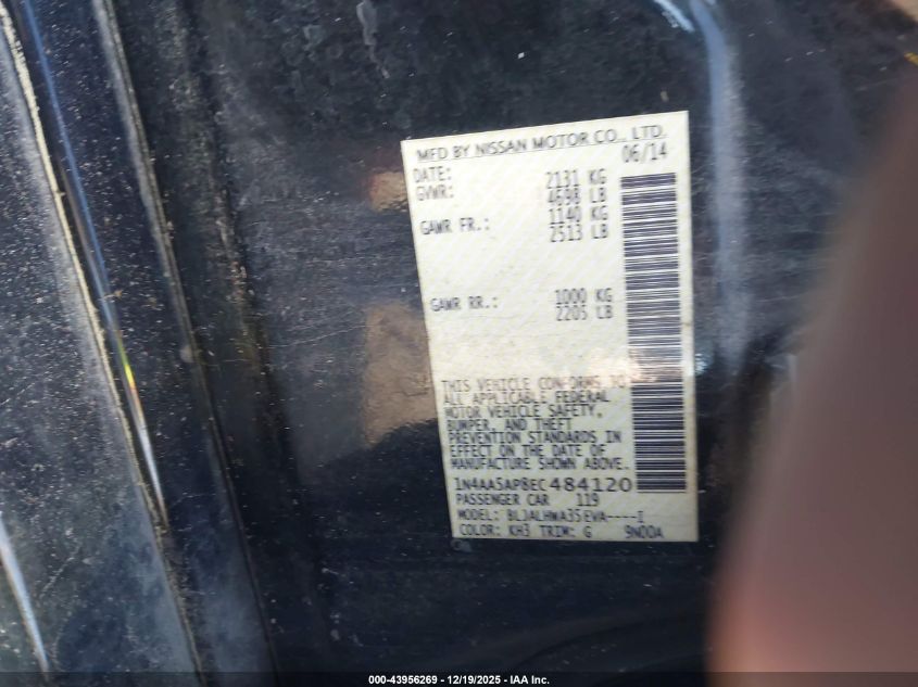 2014 Nissan Maxima 3.5 Sv VIN: 1N4AA5AP8EC484120 Lot: 43956269