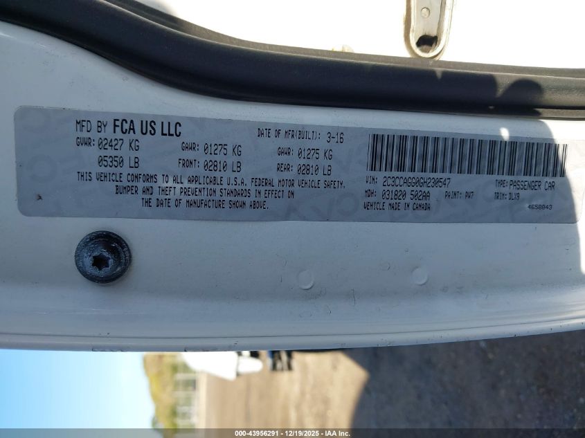 2016 Chrysler 300 300S VIN: 2C3CCAGG0GH230547 Lot: 43956291