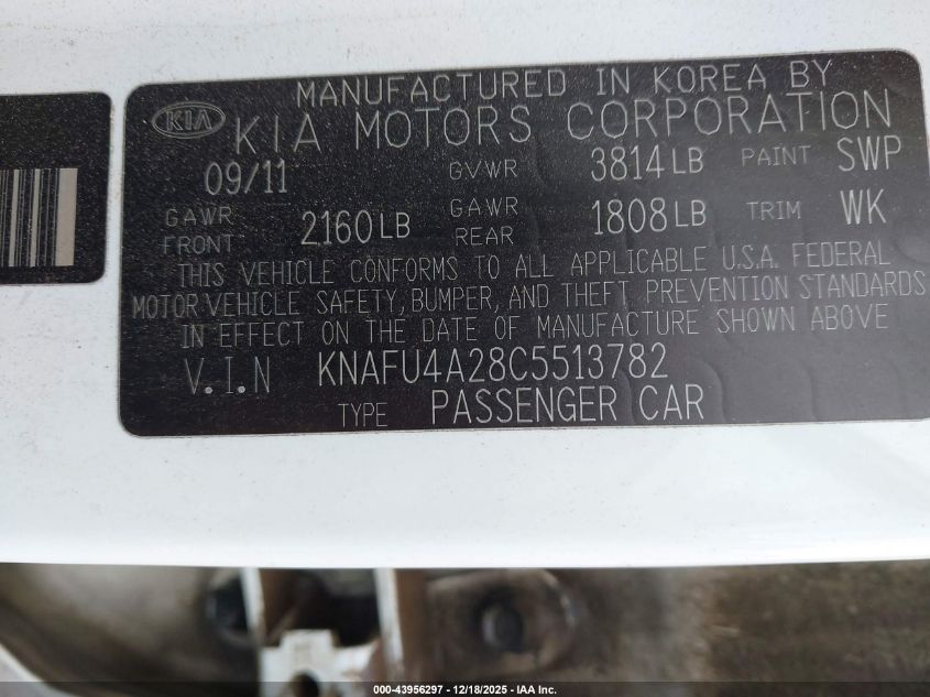 2012 Kia Forte Ex VIN: KNAFU4A28C5513782 Lot: 43956297