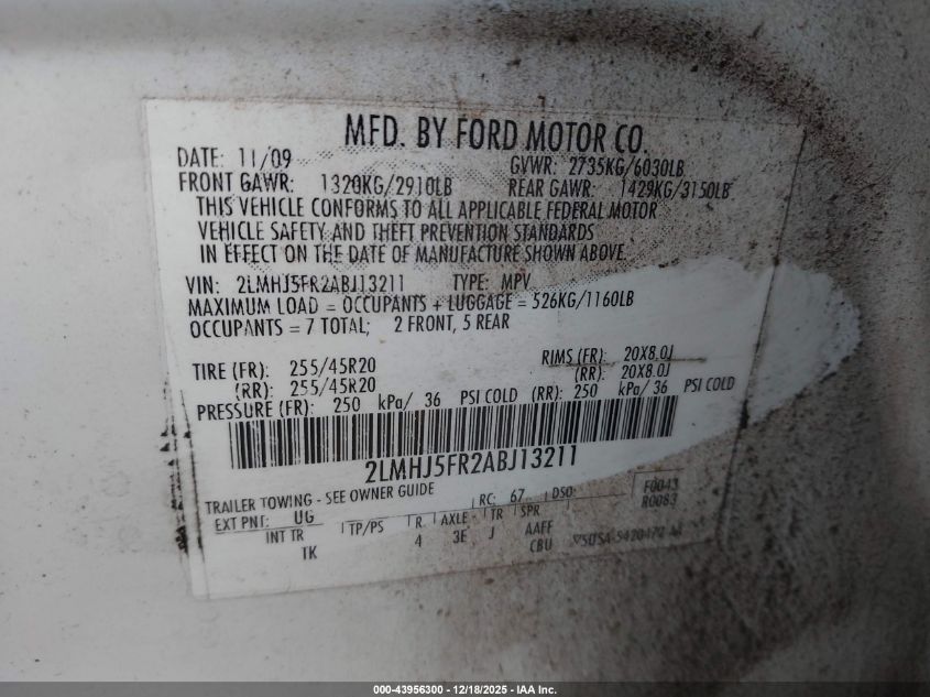 2010 Lincoln Mkt VIN: 2LMHJ5FR2ABJ13211 Lot: 43956300