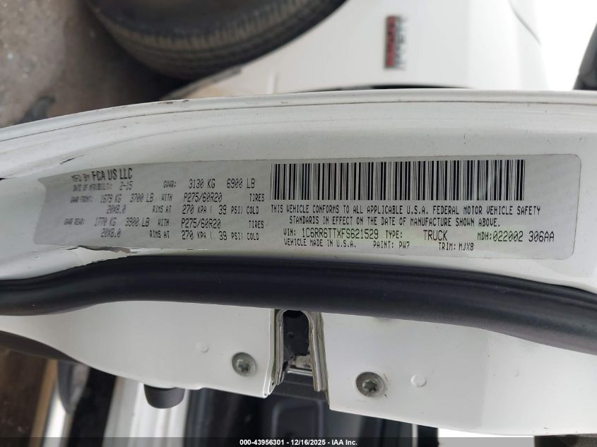 2015 Ram 1500 Big Horn VIN: 1C6RR6TTXFS621529 Lot: 43956301