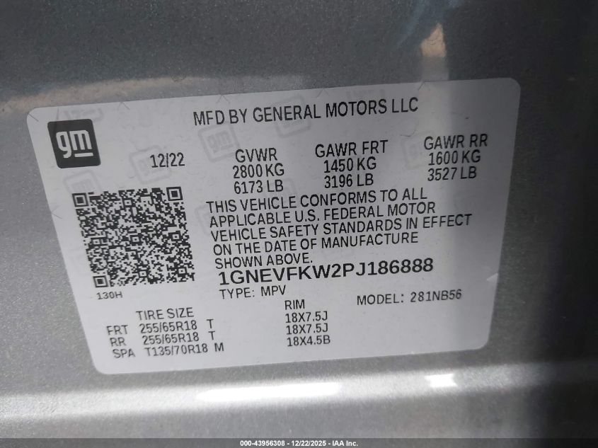 2023 Chevrolet Traverse Awd Ls VIN: 1GNEVFKW2PJ186888 Lot: 43956308