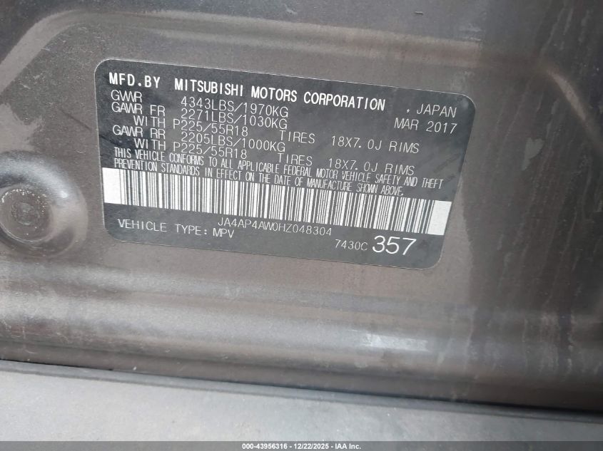 2017 Mitsubishi Outlander Sport 2.4 Sel VIN: JA4AP4AW0HZ048304 Lot: 43956316