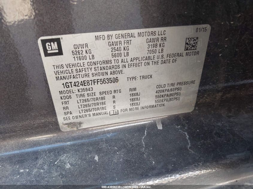 2015 GMC Sierra 3500Hd Denali VIN: 1GT424E87FF563506 Lot: 43956335