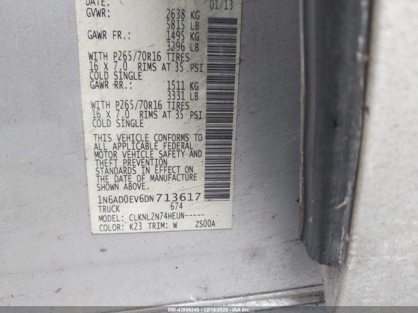 2013 Nissan Frontier Sv VIN: 1N6AD0EV6DN713617 Lot: 43956348