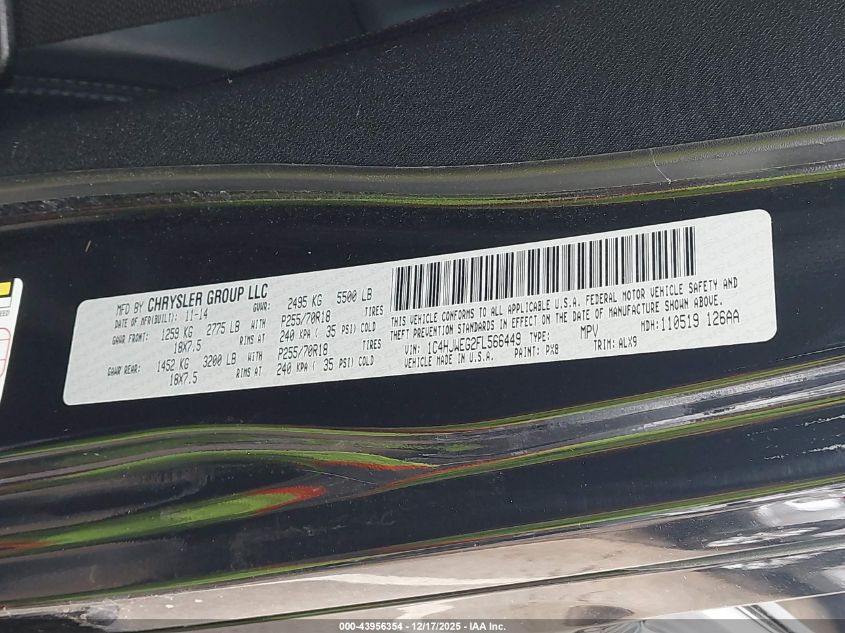 2015 Jeep Wrangler Unlimited Sahara VIN: 1C4HJWEG2FL566449 Lot: 43956354