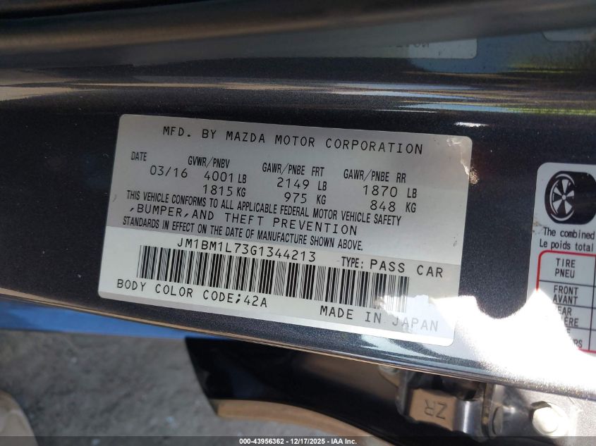 2016 Mazda Mazda3 I Touring VIN: JM1BM1L73G1344213 Lot: 43956362