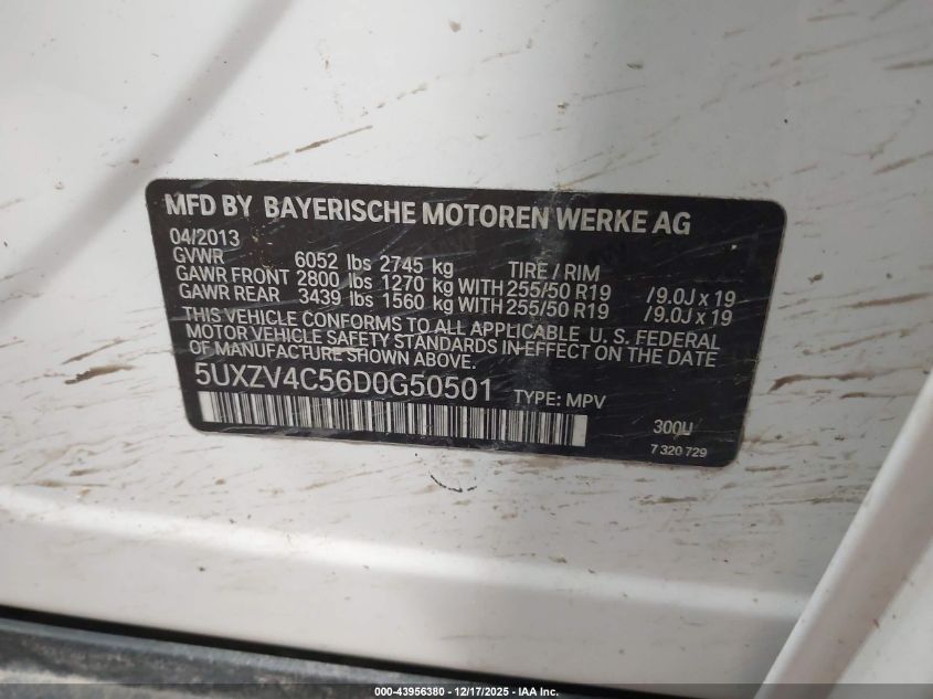2013 BMW X5 xDrive35I/xDrive35I Premium/xDrive35I Sport Activity VIN: 5UXZV4C56D0G50501 Lot: 43956380
