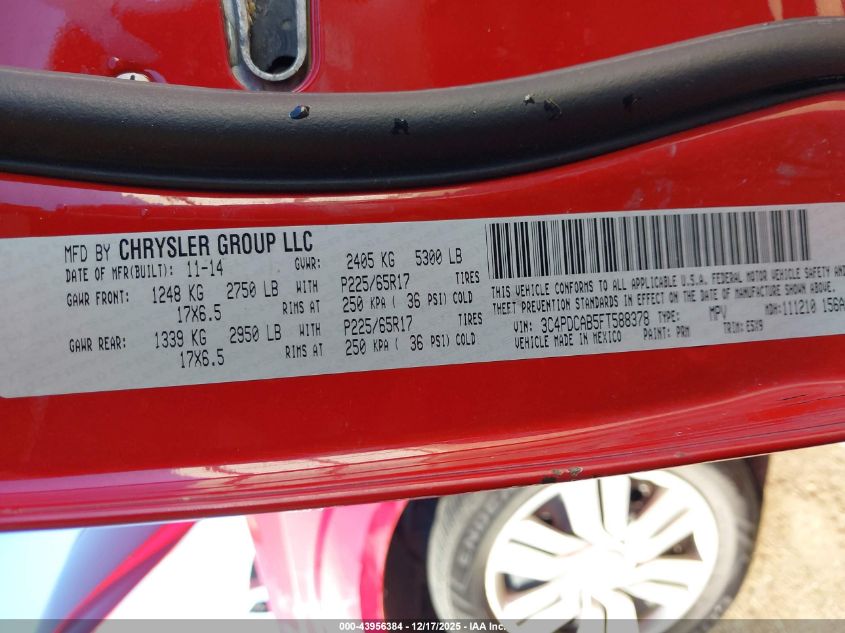 2015 Dodge Journey American Value Pkg VIN: 3C4PDCAB5FT588378 Lot: 43956384