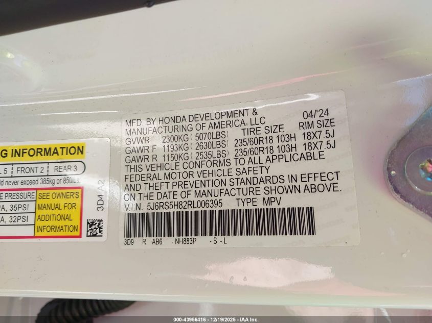 2024 Honda Cr-V Hybrid Sport-L VIN: 5J6RS5H82RL006395 Lot: 43956416