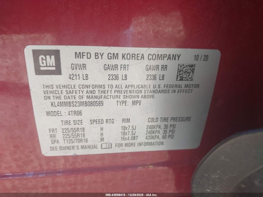 2021 Buick Encore Gx Fwd Preferred VIN: KL4MMBS23MB080589 Lot: 43956418