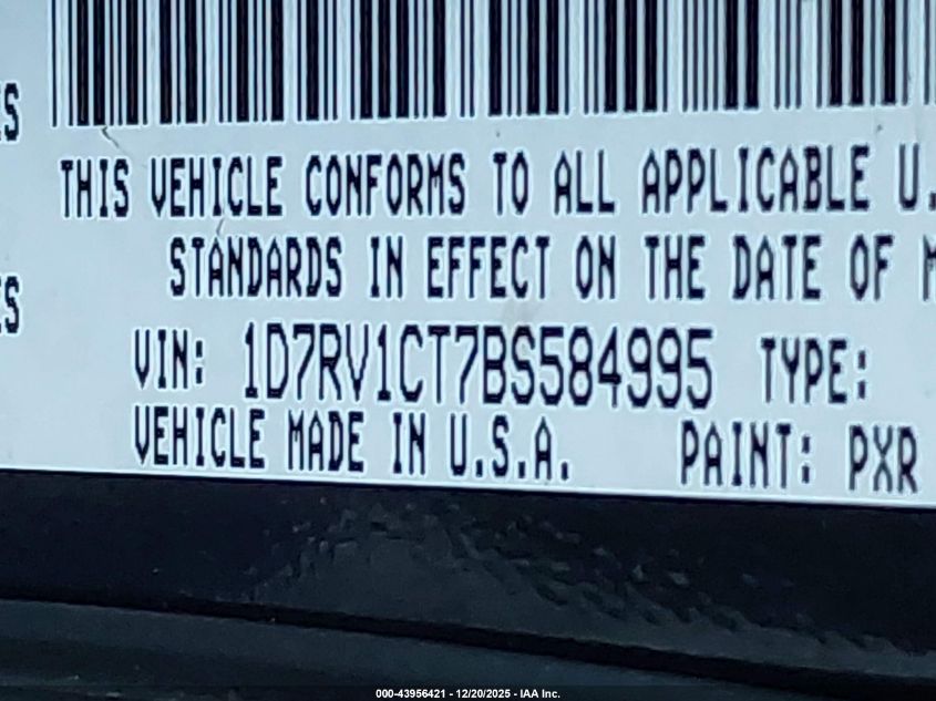 2011 Ram Ram 1500 Slt VIN: 1D7RV1CT7BS584995 Lot: 43956421