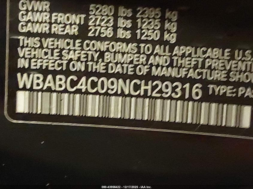 2022 BMW M850I xDrive VIN: WBABC4C09NCH29316 Lot: 43956422