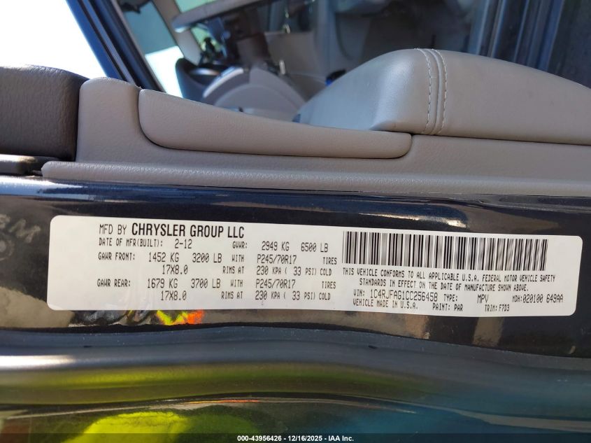 2012 Jeep Grand Cherokee Laredo VIN: 1C4RJFAG1CC256458 Lot: 43956426