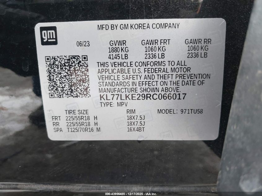 2024 Chevrolet Trax Activ VIN: KL77LKE29RC066017 Lot: 43956485