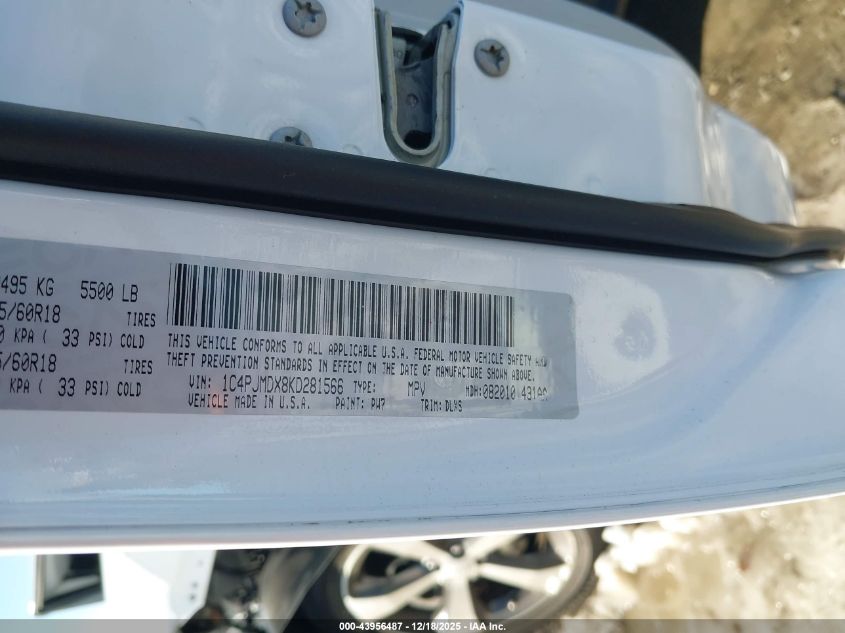 2019 Jeep Cherokee Limited 4X4 VIN: 1C4PJMDX8KD281566 Lot: 43956487