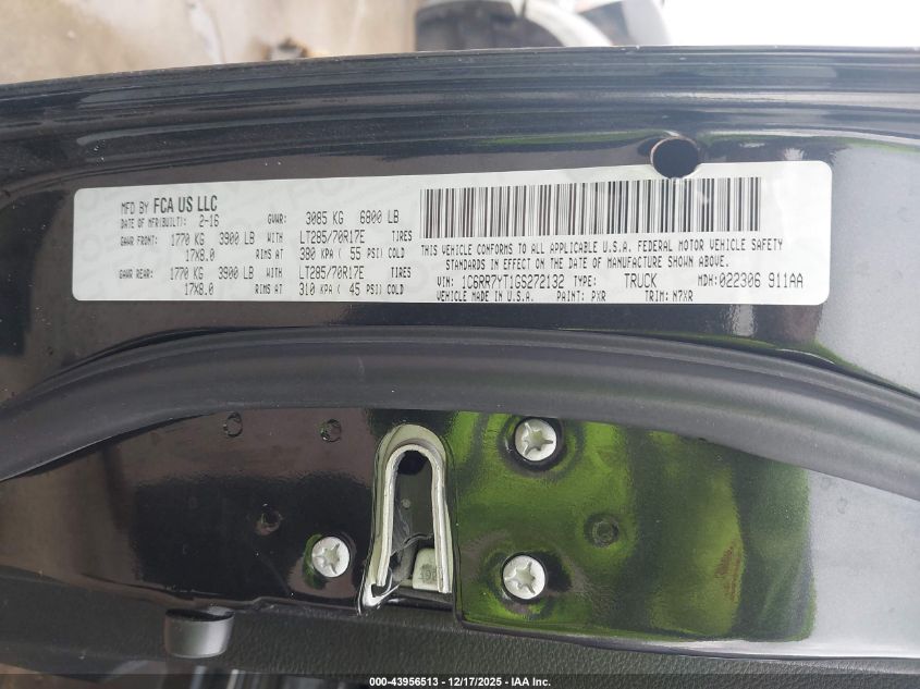 2016 Ram 1500 Rebel VIN: 1C6RR7YT1GS272132 Lot: 43956513