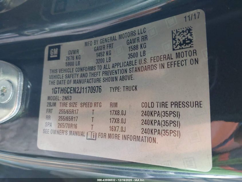 2018 GMC Canyon Sle VIN: 1GTH6CEN2J1170976 Lot: 43956532