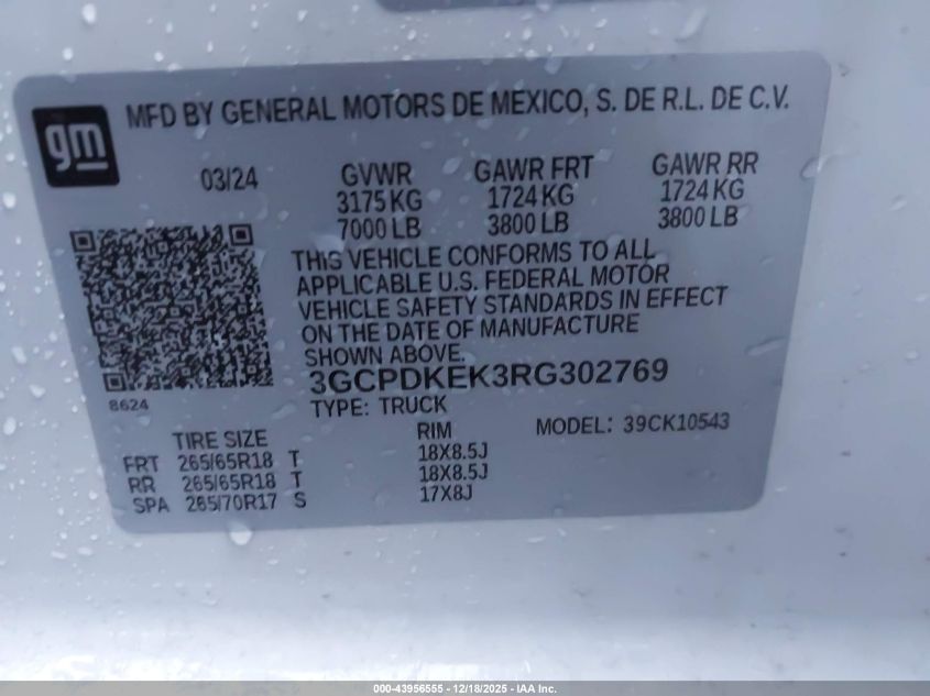 2024 Chevrolet Silverado 1500 4Wd Short Bed Lt With 2Fl VIN: 3GCPDKEK3RG302769 Lot: 43956555