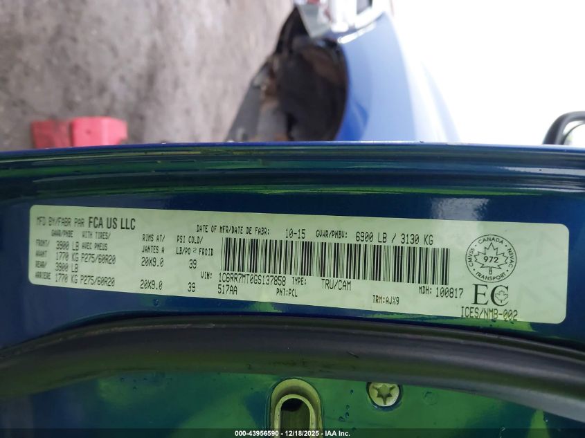 2016 Ram 1500 Sport VIN: 1C6RR7MT0GS137858 Lot: 43956590