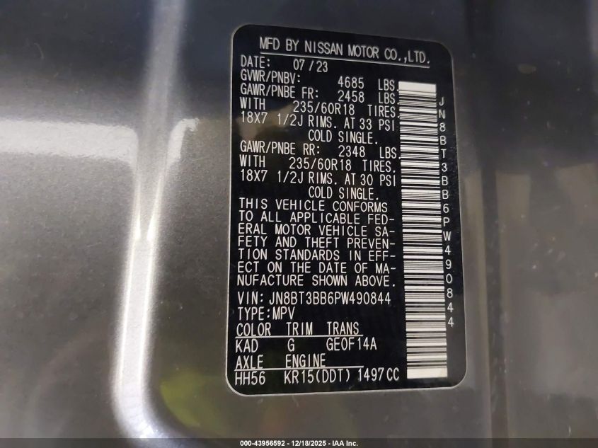 2023 Nissan Rogue Sv Intelligent Awd VIN: JN8BT3BB6PW490844 Lot: 43956592